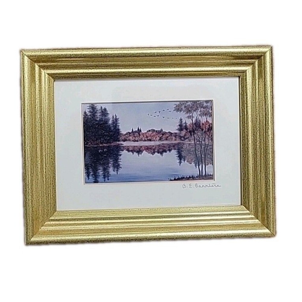 B. ELIZABETH BARRIERE Art Print Connecticut Lake Landscape SIGNED 7x9x1 1990s